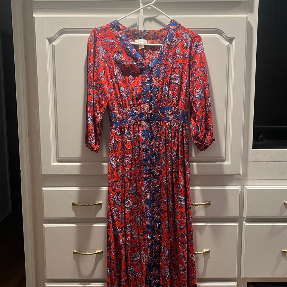 Japna Vibrant Red and Blue Long Sleeve Dress